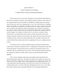 Letter from the Editor-in-Chief, Dr. Heather Marcovitch: Agora Conference Proceedings and Student Writer Awards 2020