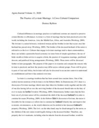 The Practice of Levirate Marriage: A Cross Cultural Comparison