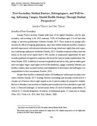 Post-Secondary Student Barriers, Belongingness, and Well-being: Informing Campus Mental Health Strategy Through Student Perspectives [Executive Summary]
