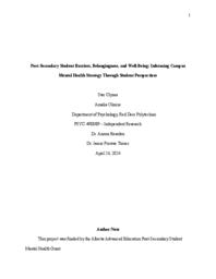 Post-Secondary Student Barriers, Belongingness, and Well-Being: Informing Campus Mental Health Strategy Through Student Perspectives