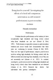 Being Kind to Yourself: Investigating the Effects of a Brief Self-compassion Intervention on Self-oriented Perfectionism in Post-secondary Students  [Executive Summary]