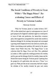 The Social Conditions of Poverty in Oscar Wilde’s 'The Happy Prince': Re-evaluating Causes and Effects of Poverty in Victorian London 